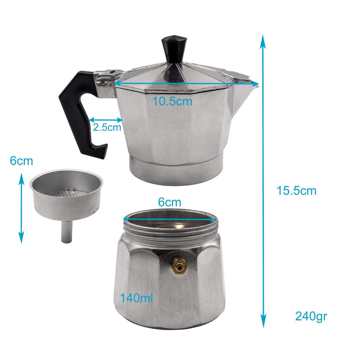 ESPRESSOKOCHER Aluminium 3 Tassen Mokka-Kanne - Silberfarben, Metall (8.5/10/16cm) - Intirilife