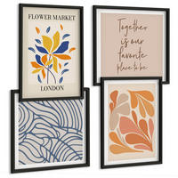 BILDER SET 4er Set - 50x50 cm & 40x60 cm Schwarzer Rahmen - Moderne abstrakte Blumen - Schwarz, Kunststoff (50/50cm) - TULUP