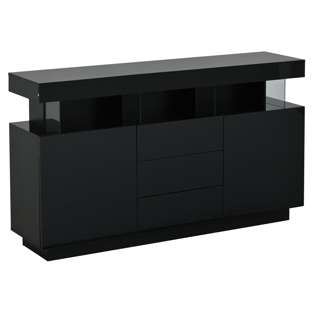 SIDEBOARD 140/35/80 cm schwarz aus Spanplatte mit LED-Beleuchtung - Schwarz, Holzwerkstoff (35/80/140cm) - OKWISH
