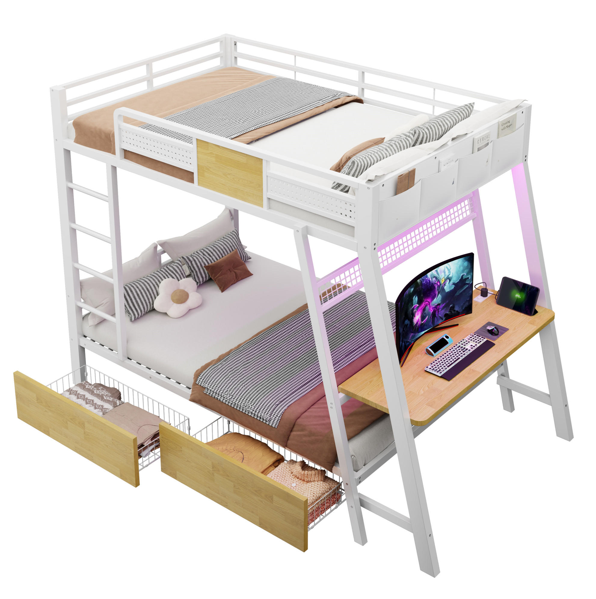 ETAGENBETT 90/200 cm mit Schreibtisch, Weiß - Weiß, Metall (90/200cm) - OKMYHOME