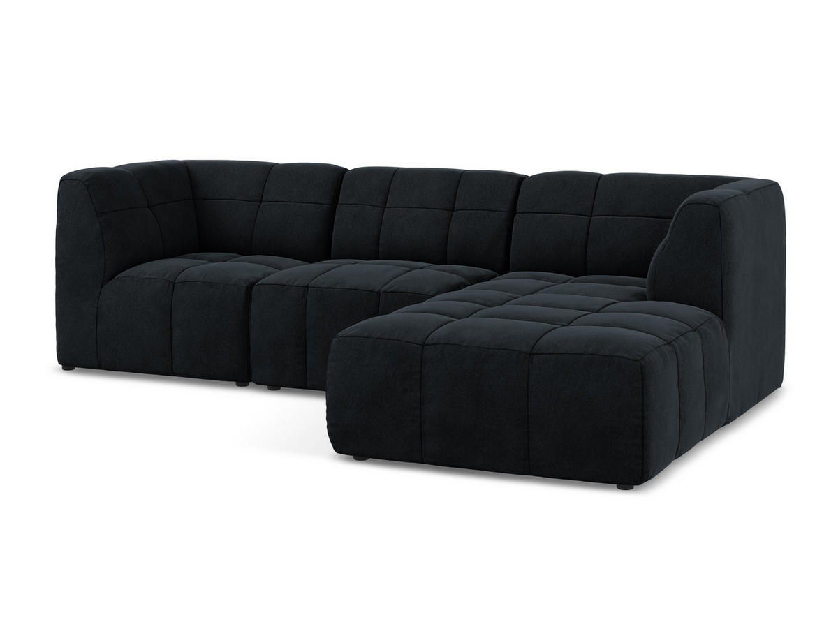 ECKSOFA Rechts Samt Stoff Blau - Türkis/Schwarz, Holzwerkstoff/Kunststoff (240/90cm) - Makamii
