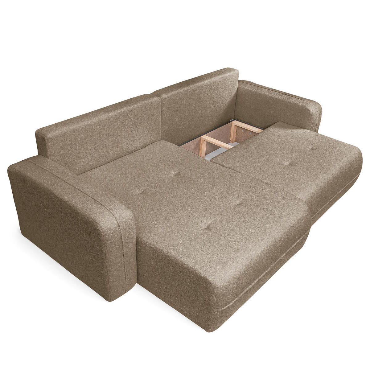 ECKSOFA mit Schlaffunktion - 244 cm - Graubraun/Schwarz, Kunststoff/Textil (244/145cm) - home24