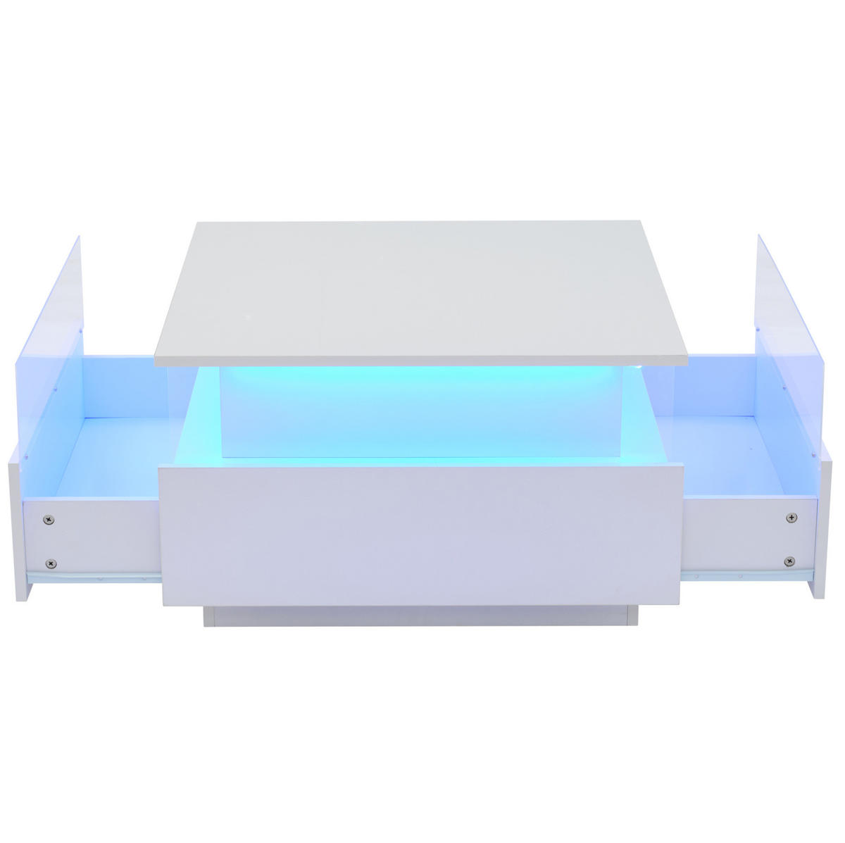 COUCHTISCH mit LED 70x70 cm Weiß mit 2 Schubladen - Weiß, Holzwerkstoff (70/70/41cm) - Meubliv