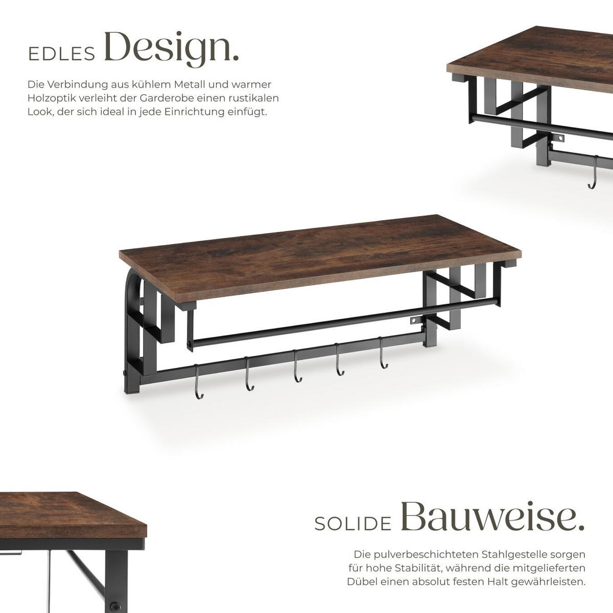 WANDGARDEROBE Westwood, 66 x 30 x 27 cm, Industrial Holz dunkel, rustikal - Rostfarben, Holz (66/27/30cm) - tectake