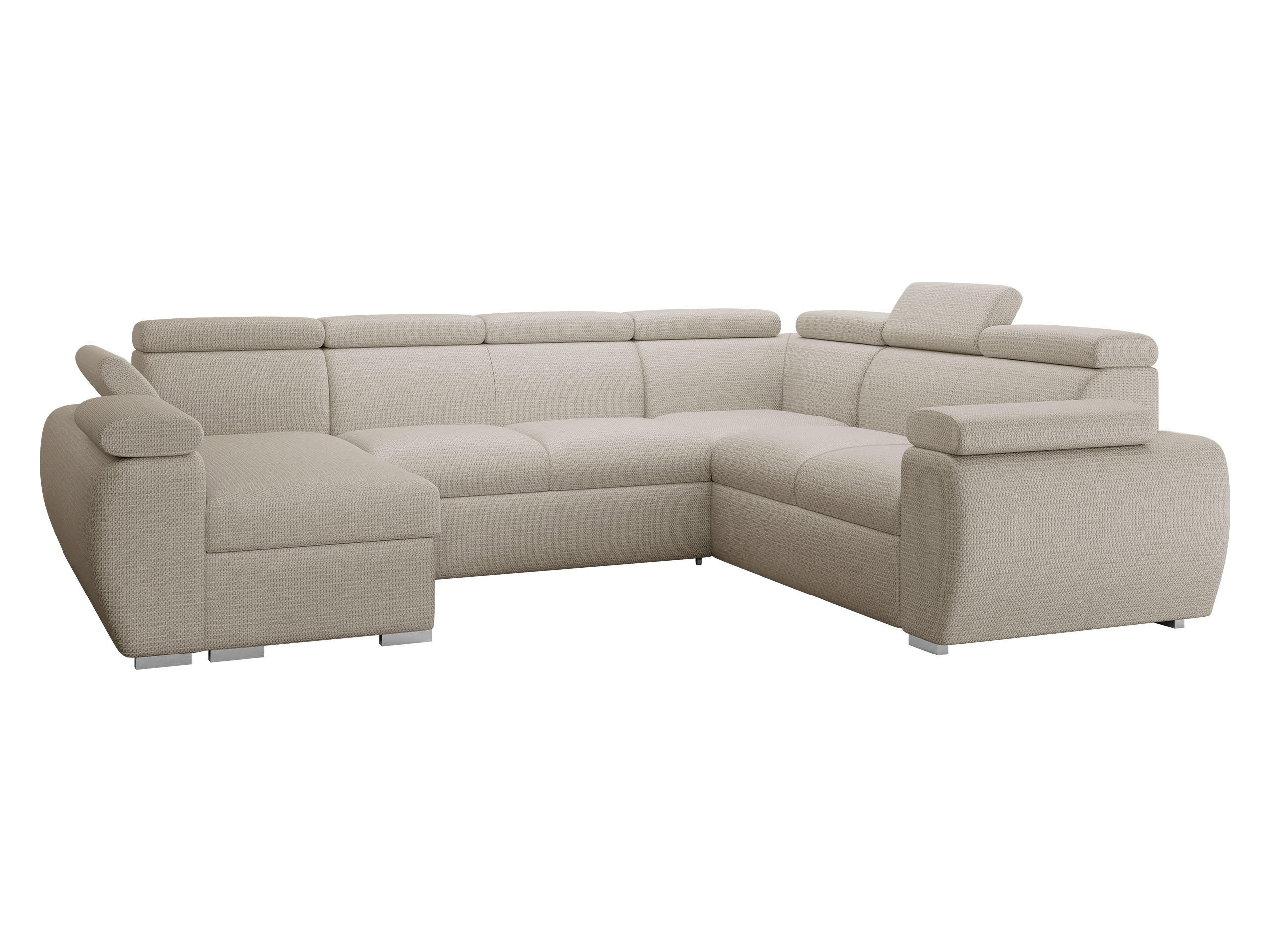 WOHNLANDSCHAFT Boston U, Seite: Links - LC+2P+R+2R - Chromfarben/Creme, Holz/Textil (325/98/260cm) - MIRJAN24