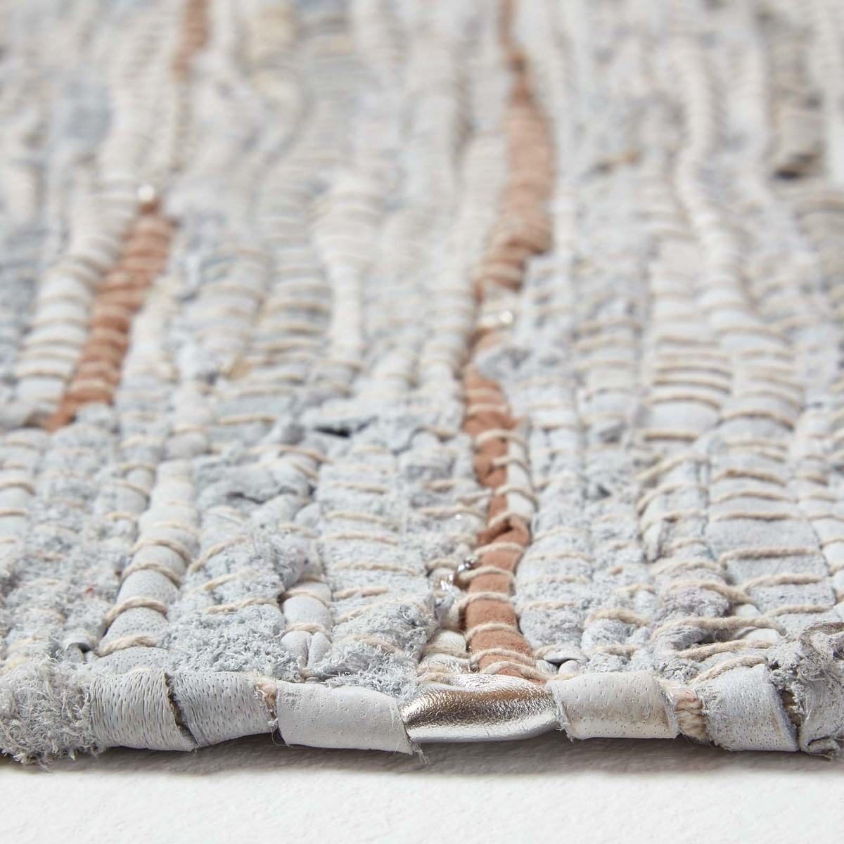 LEDERTEPPICH-LÄUFER Glitter geflochten 66/200 cm - Grau, Leder (66/200cm) - Homescapes