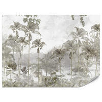 FOTOTAPETE für Wohnzimmer Tropische Bäume Fluss Grau Palmen 400x280 - Beige/Grau, Papier (400/280cm) - Muralo