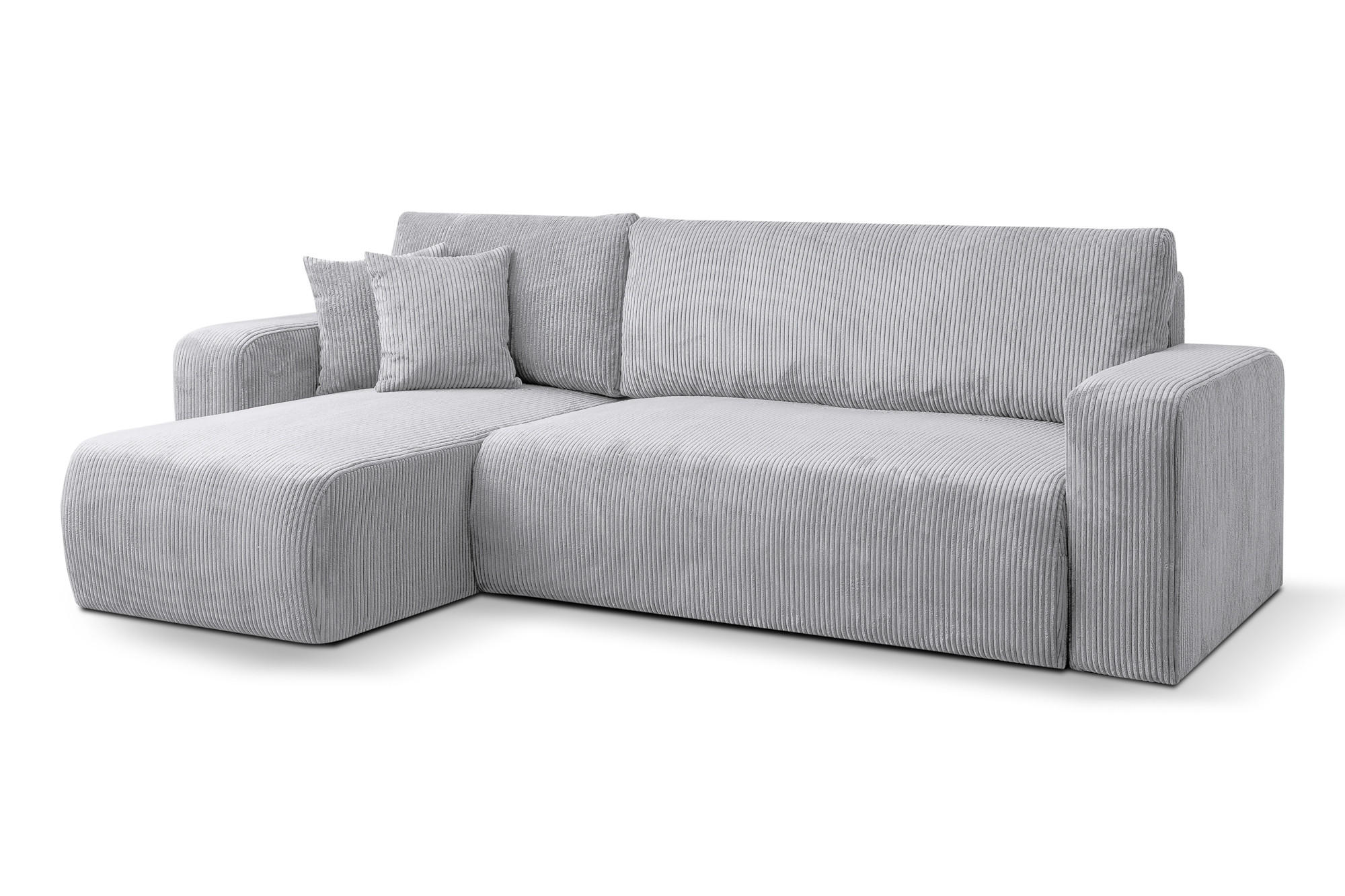 ECKSOFA LUNA mit Schlaffunktion und Bettkasten Cord-Stofff (Hellgrau) - Hellgrau, Textil (244/142cm) - VENASI MÖBEL