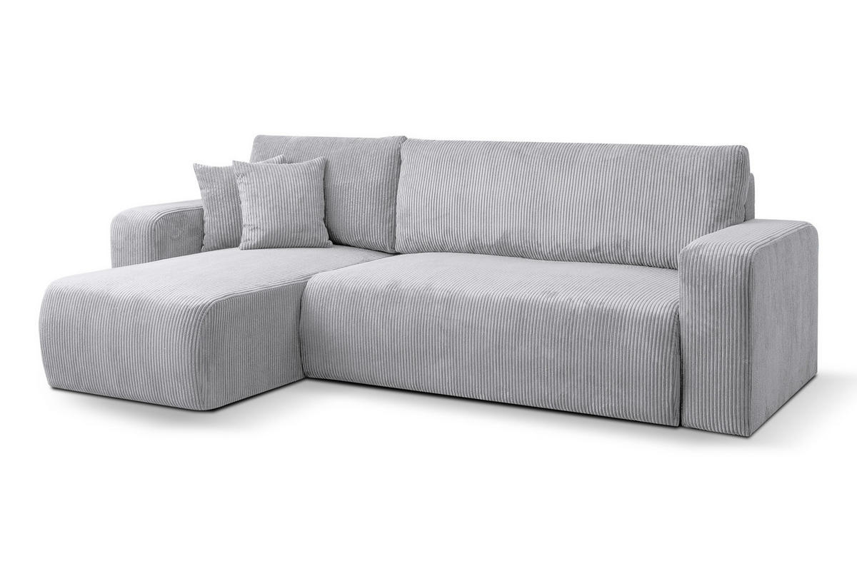 ECKSOFA LUNA mit Schlaffunktion und Bettkasten Cord-Stofff (Hellgrau) - Hellgrau, Textil (244/142cm) - VENASI MÖBEL