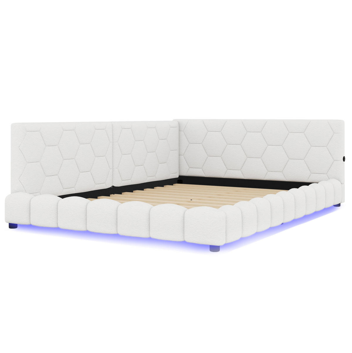 KREVET 140/200 cm s LED ambijentalnim osvjetljenjem, USB priključkom i USB-C priključkom, Bijela - bijela, tekstil (140/200cm) - Redom