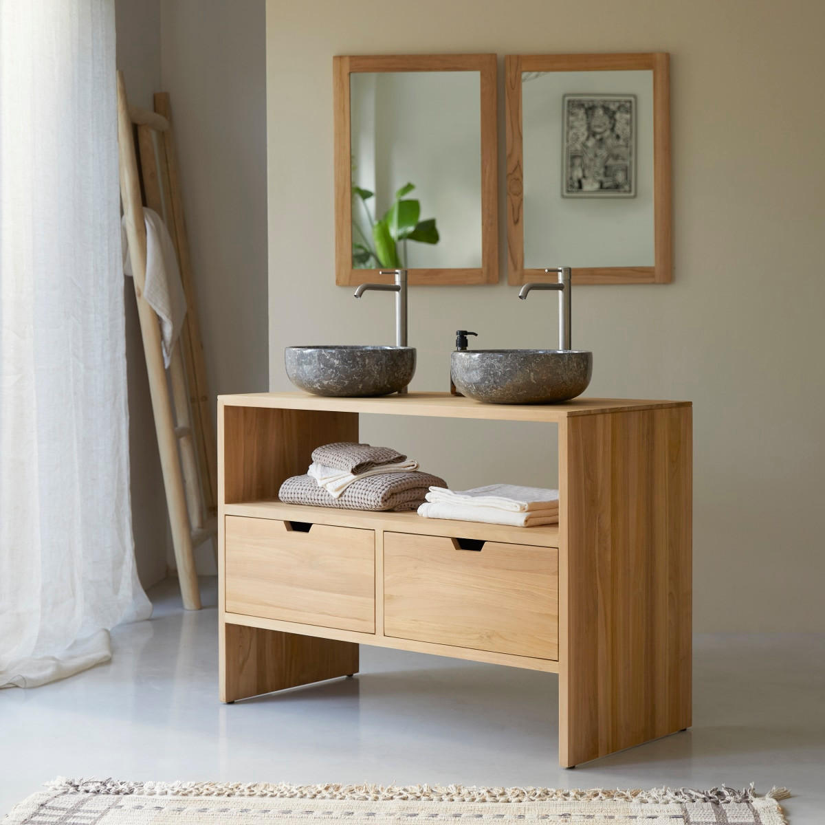 WASCHTISCHUNTERSCHRANK Kwarto Natur aus Teak - Naturfarben, Holz (110/78/50cm) - Tikamoon