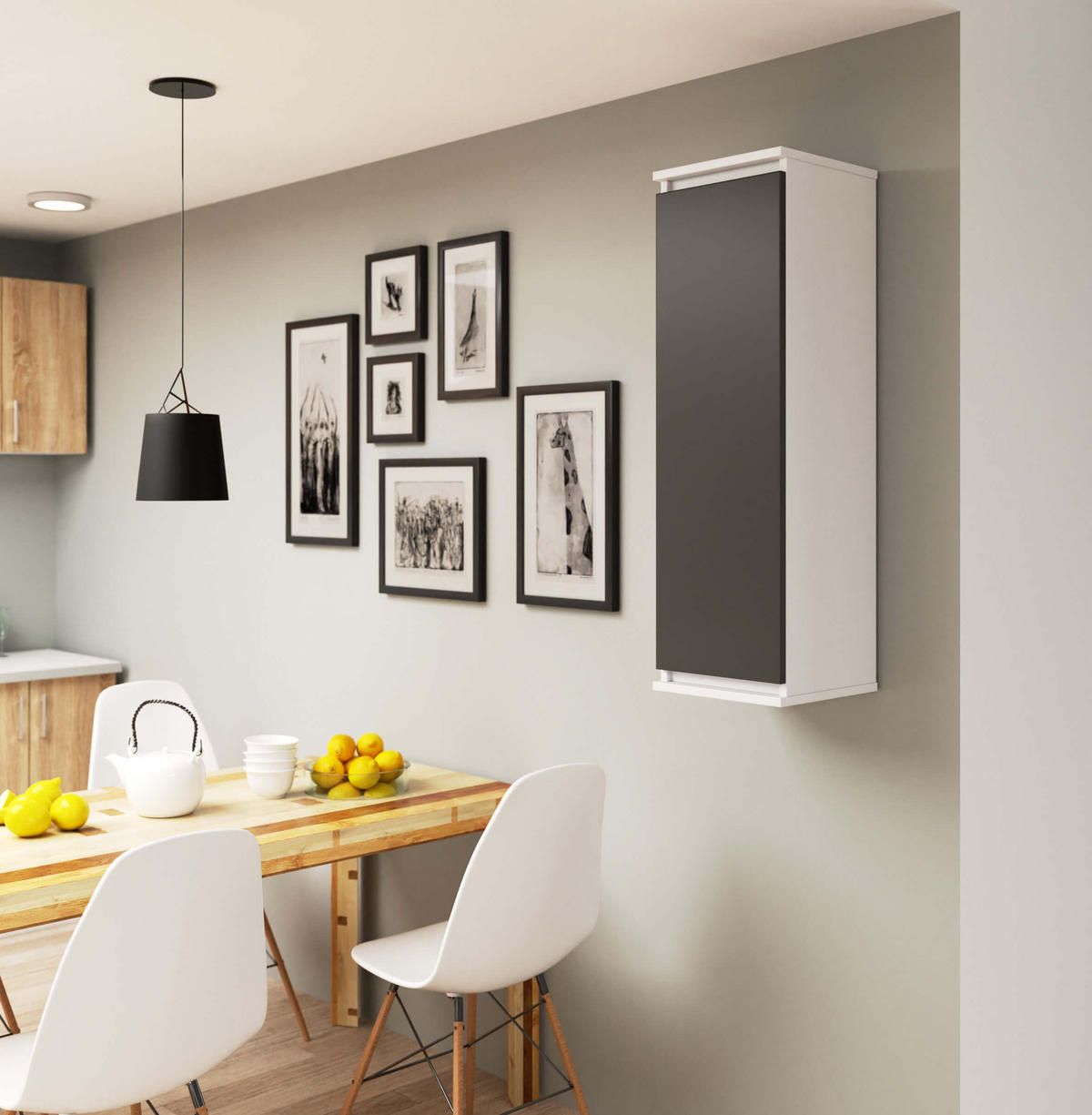 HÄNGESCHRANK Weiß, Graphit Grau 99/30/30 - Graphitfarben/Weiß, Holzwerkstoff (30/99/30cm) - RAUMHIRSCH FURNITURE