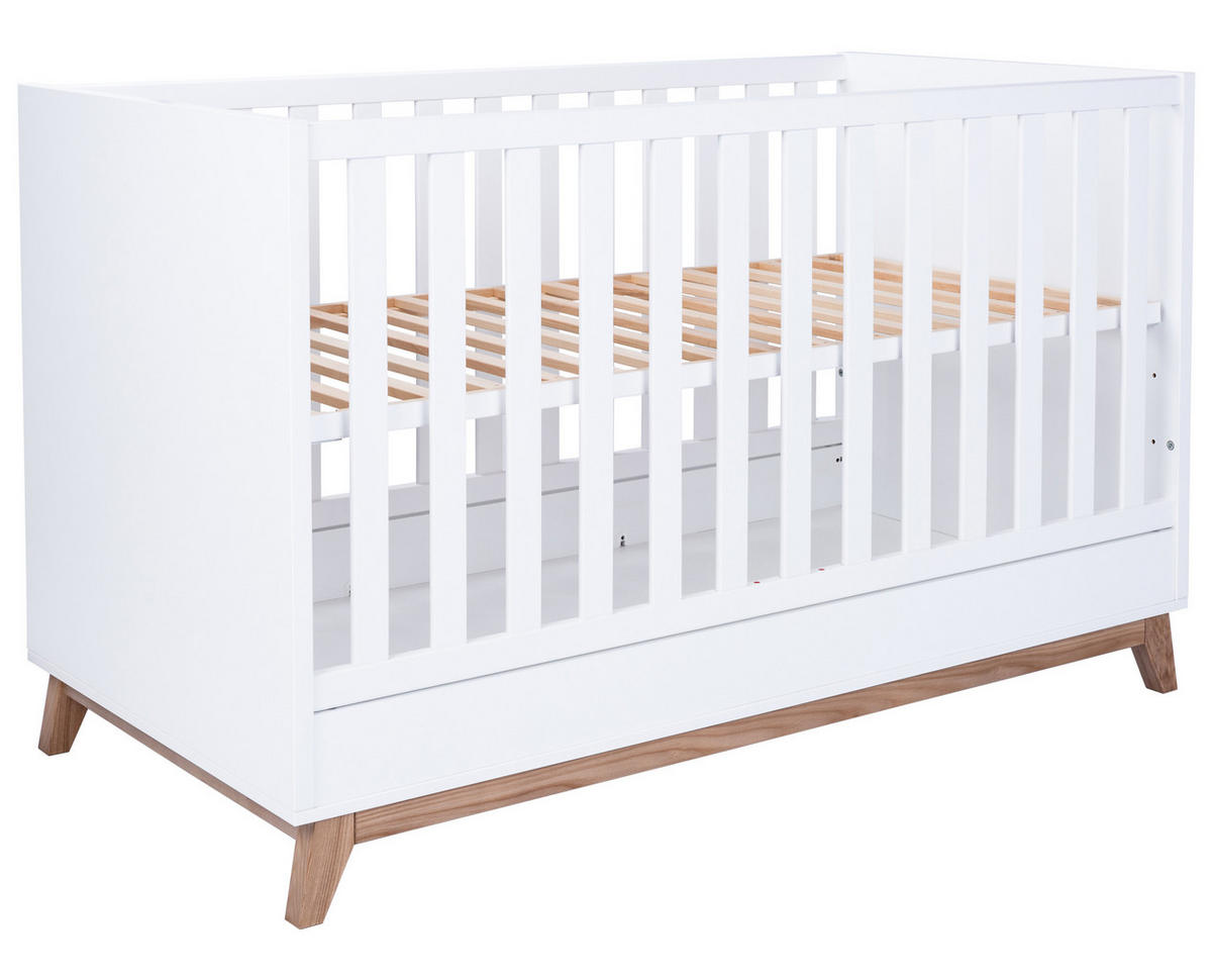 BABYBETT Lina 4x höhenverstellbar Weiß/Waluss - Walnussfarben/Weiß, Holz/Holzwerkstoff (70/140cm) - arthur berndt
