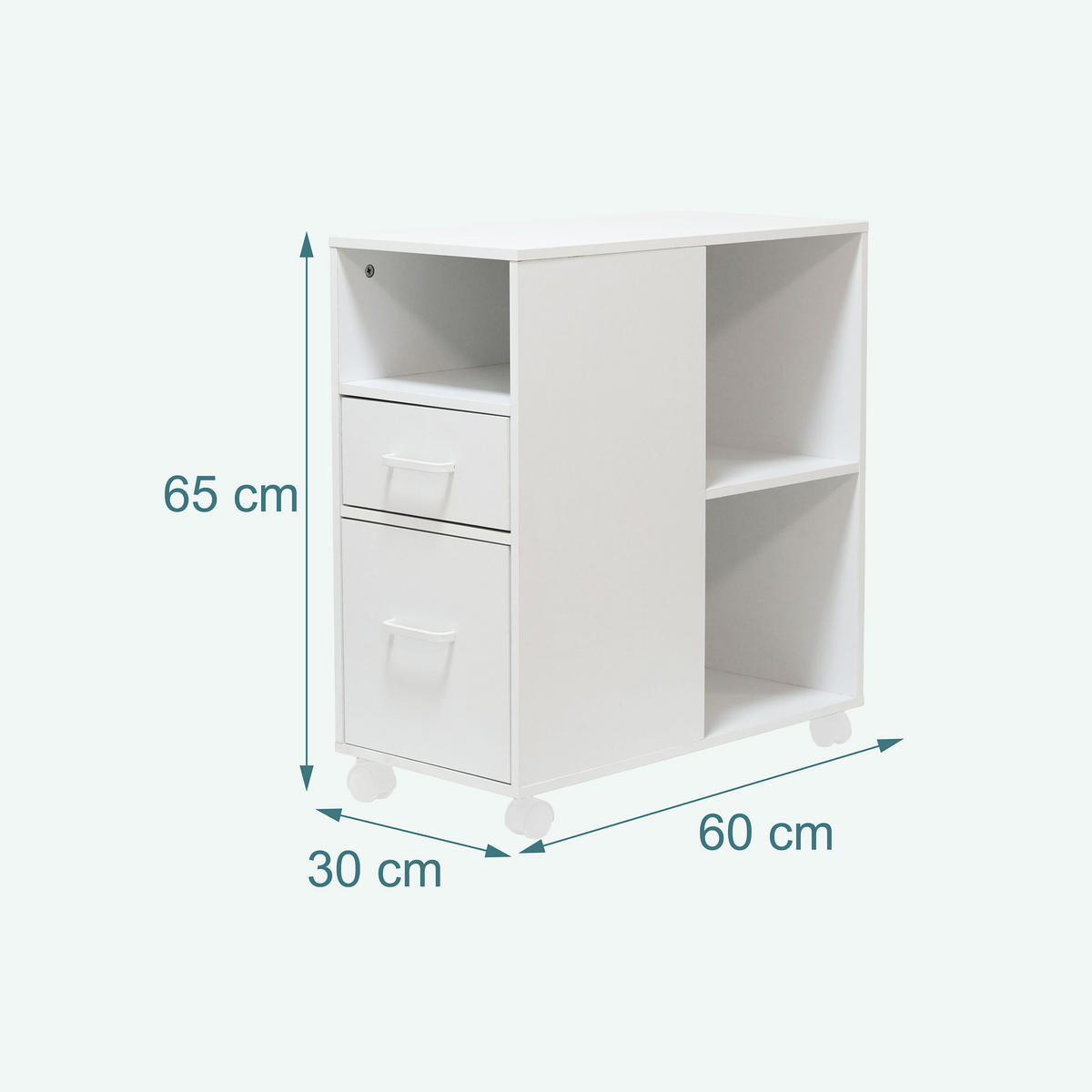ROLLCONTAINER Weiß mit Rollen 2 Schubladen - Weiß, Holzwerkstoff/Kunststoff (30/65/60cm) - Relaxdays