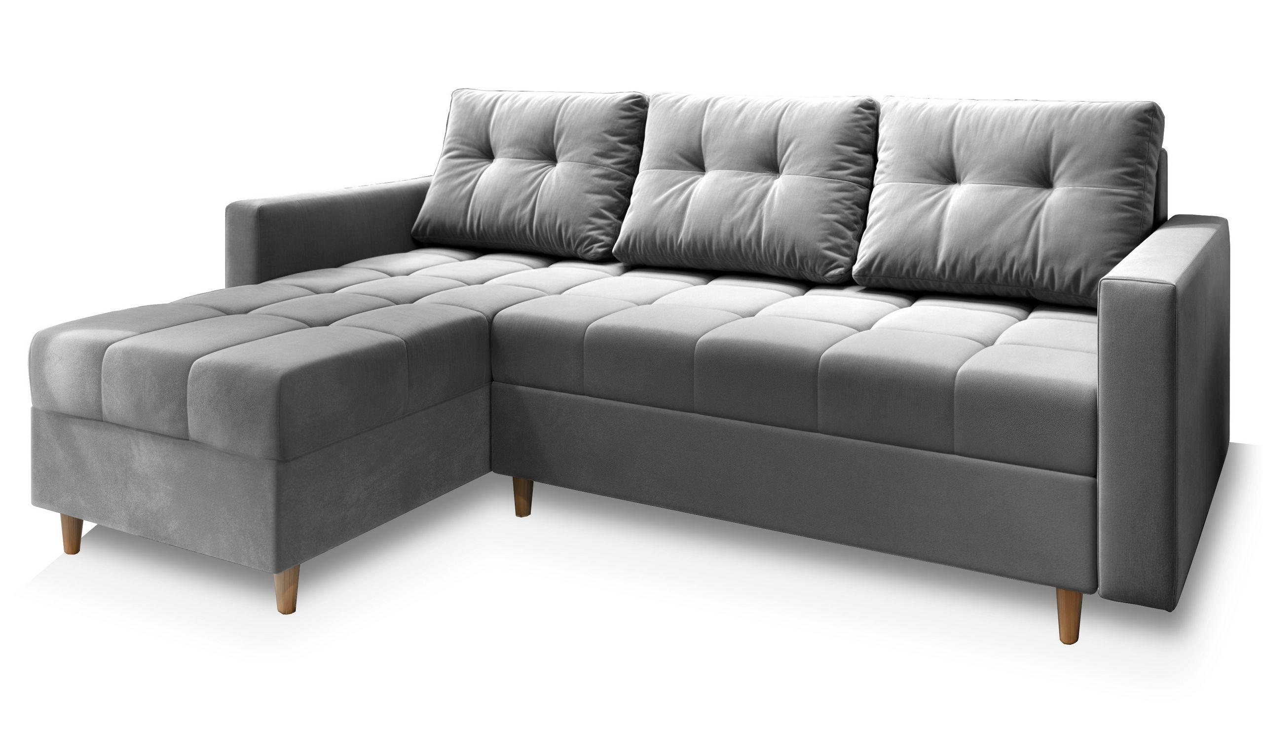 ROHOVÁ SEDAČKA MILO světle šedá - světle šedá/hnědá, dřevo/textil (220/140cm) - MASSENO