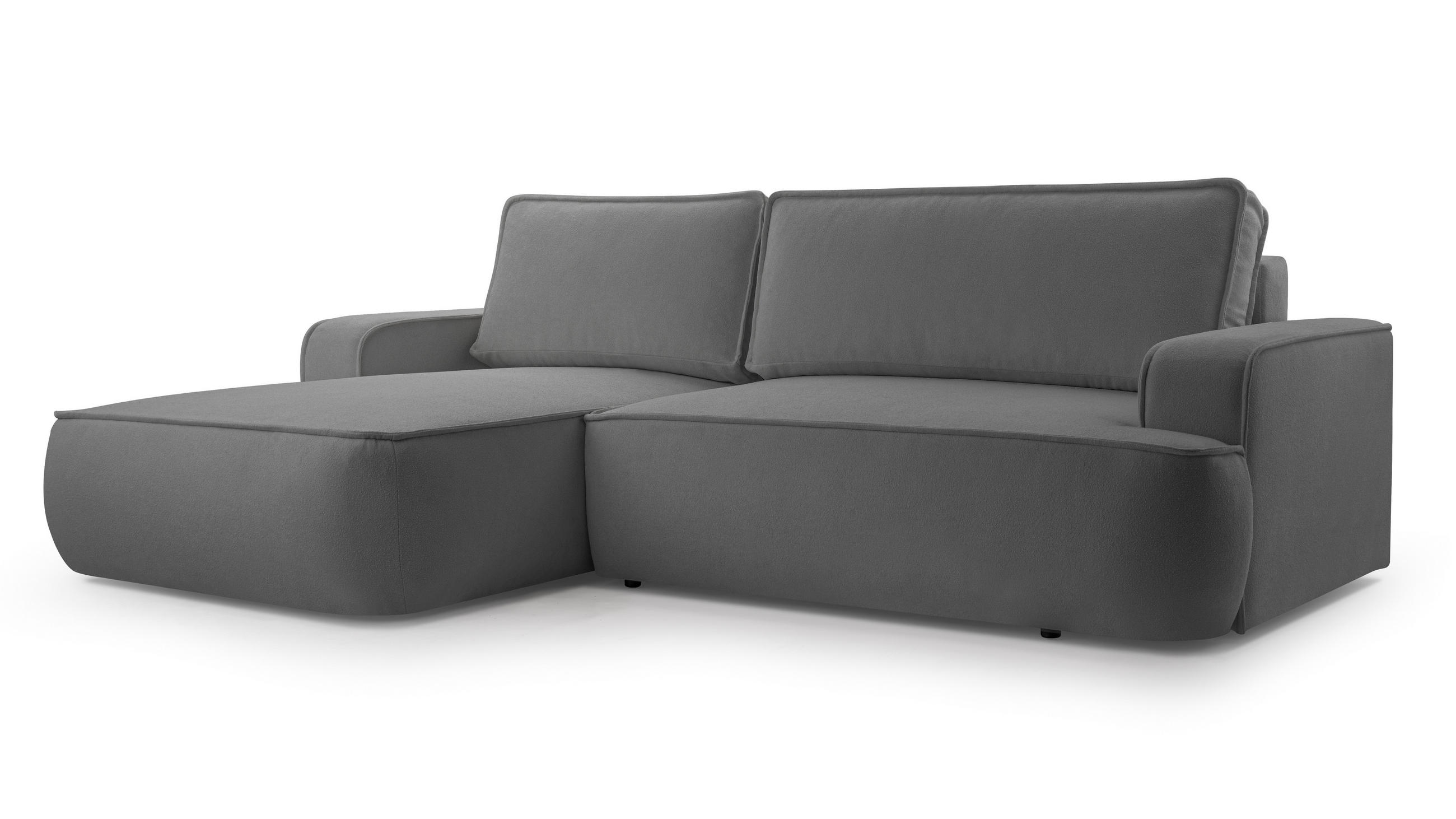 ECKSOFA SOLO Grau Boucle-Stoff mit Schlaffunktion - Grau, Holz (260/168cm) - MASSENO