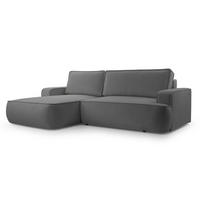ECKSOFA SOLO Grau Boucle-Stoff mit Schlaffunktion - Grau, Holz (260/168cm) - MASSENO