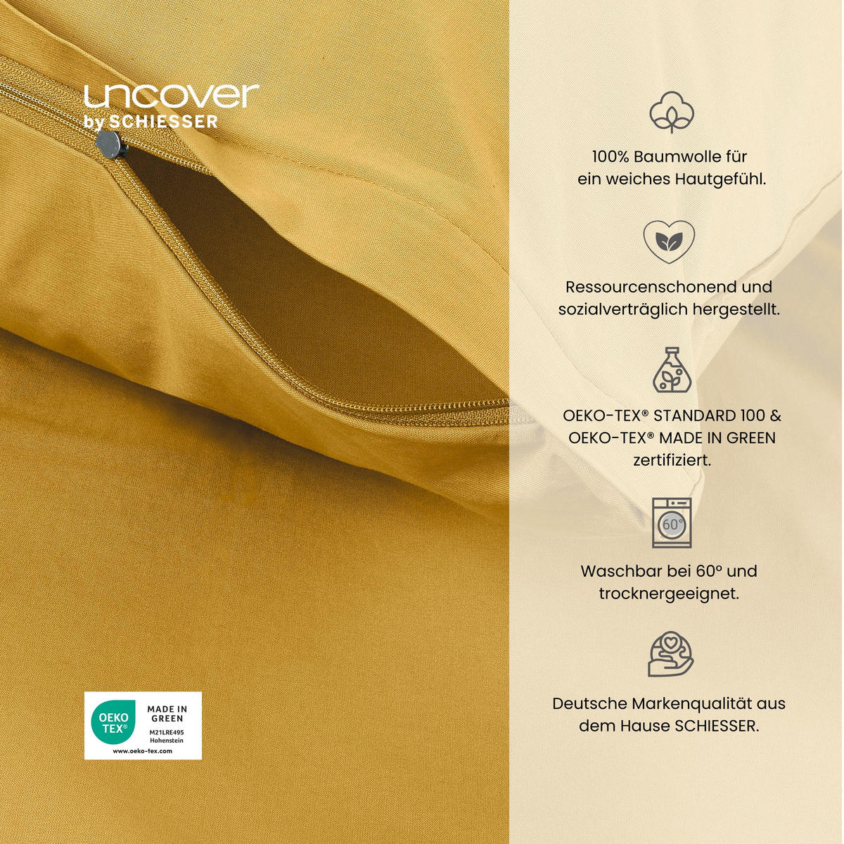 BETTWÄSCHESET Soho - Renforcé - 2-teilig - 135 x 200 cm - Senf - Currygelb, Textil (135/200cm) - Uncover by Schiesser