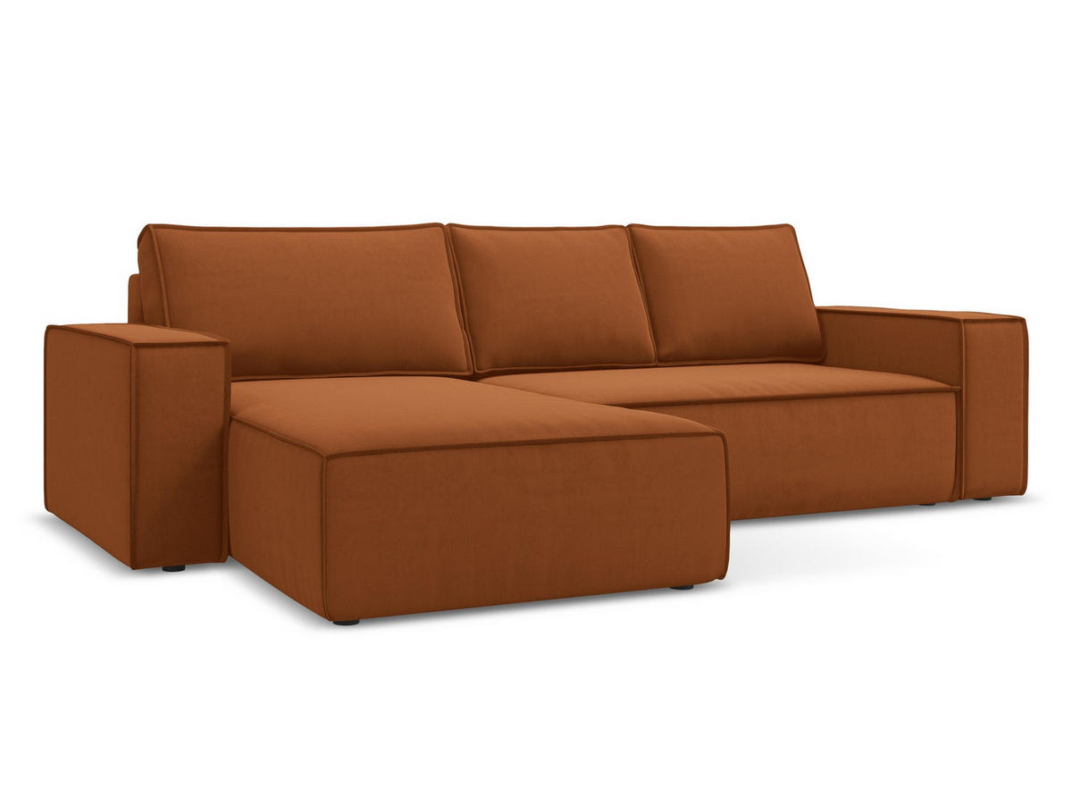 ECKSOFA mit Schlaffunktion Samt Stoff Orange - Terra cotta/Schwarz, Kunststoff/Textil (185/290cm) - Makamii
