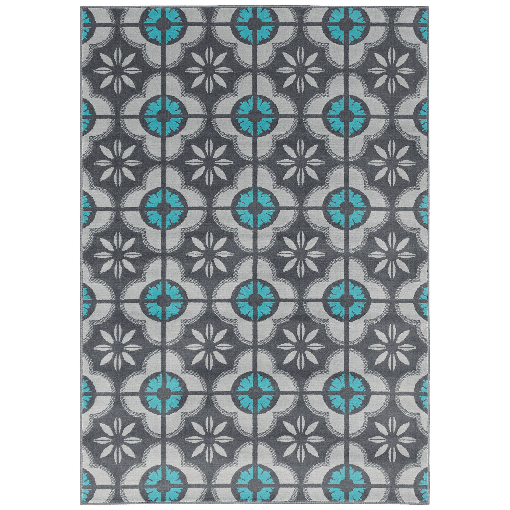 DESIGNER TEPPICH SAMBA MODERN FLIESENOPTIK - Türkis/Grau, Textil (120/170cm) - Pergamon