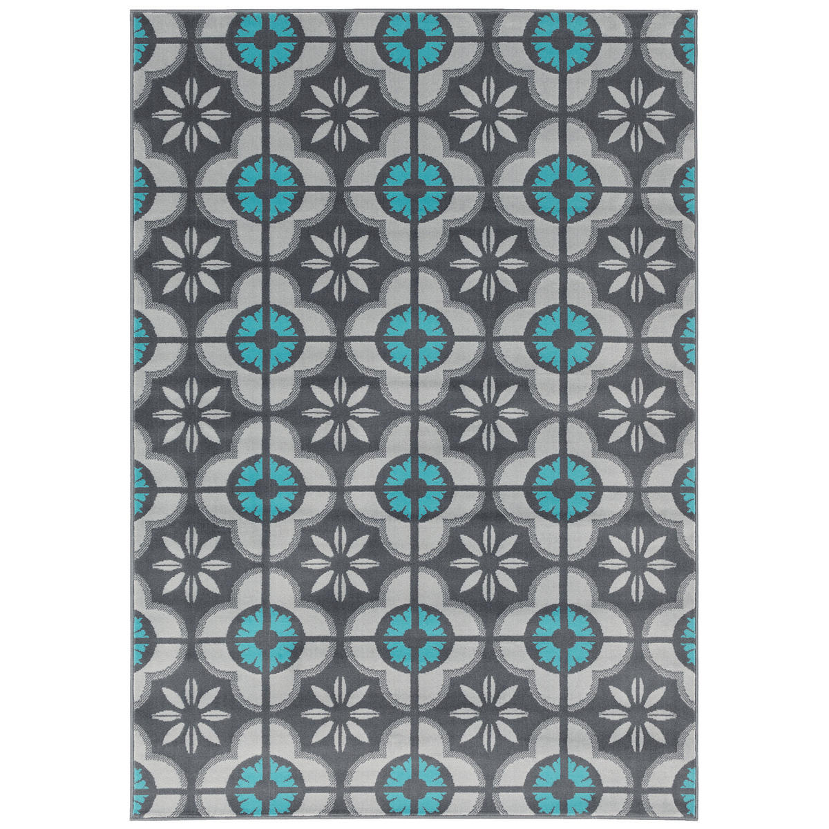 DESIGNER TEPPICH SAMBA MODERN FLIESENOPTIK - Türkis/Grau, Textil (120/170cm) - Pergamon
