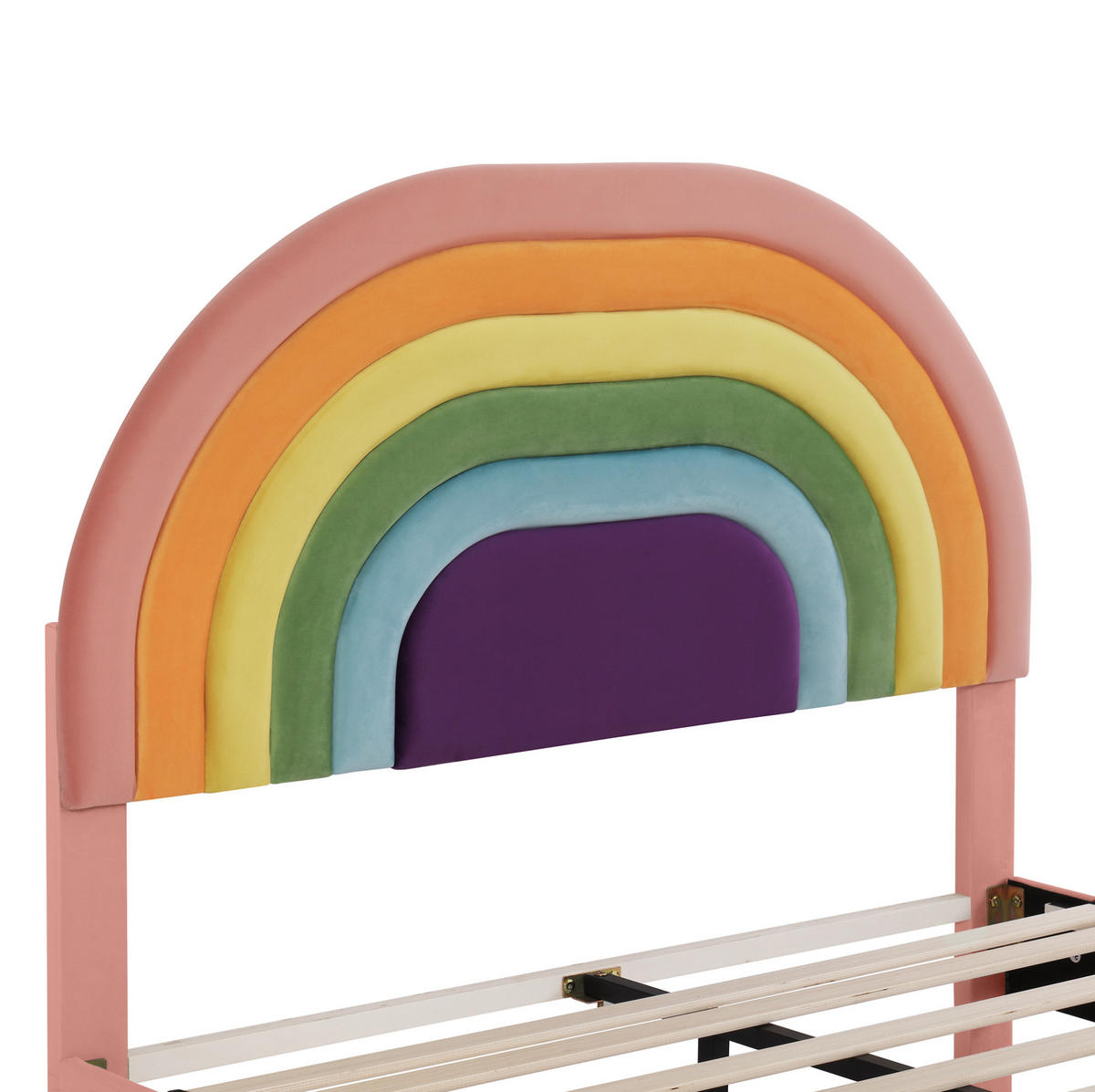 POLSTERBETT 140/200 cm mit Lattenrost, höhenverstellbarem Regenbogen-Kopfteil aus Samt, Rosa - Rosa, Textil (140/200cm) - Redom