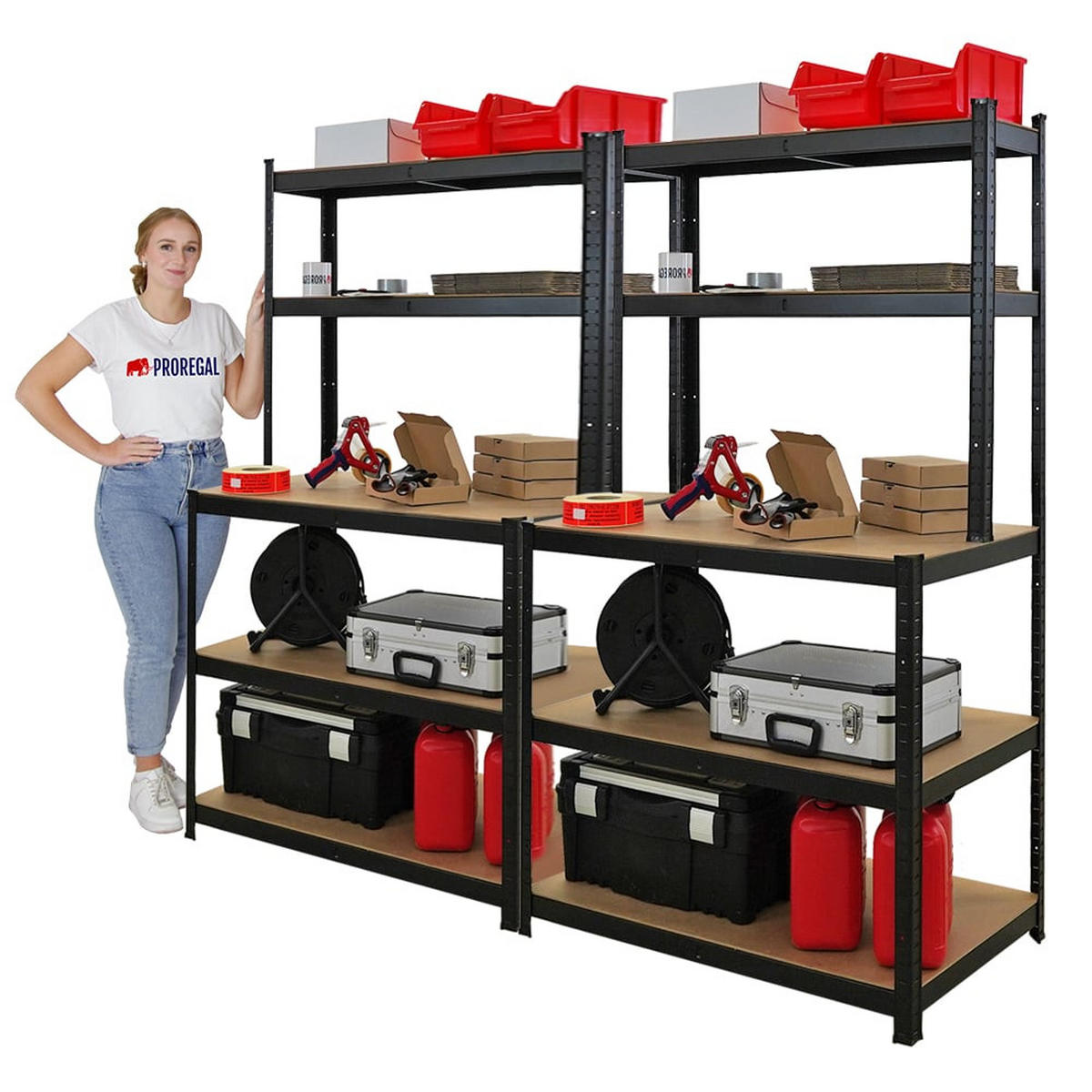 WERKBANK Giant Beast 2er-Set 180x100x60cm Fachlast 175kg Schwarz - Schwarz, Metall (200/180/60cm) - PROREGAL
