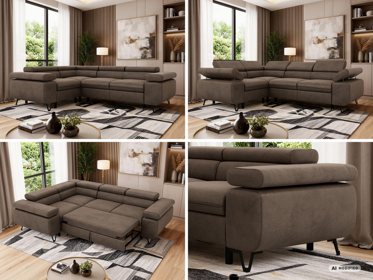 ECKSOFA FALCO L - Braun Velvet - Links Seite - Dunkelbraun/Schwarz, Textil/Metall (197/268cm) - MKS