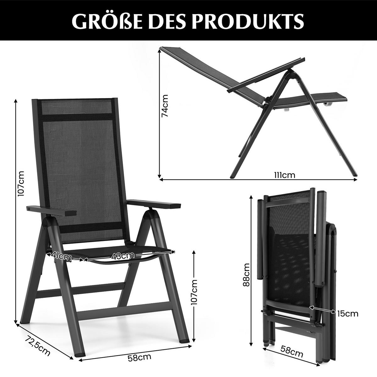 GARTENSTUHL Schwarz - Schwarz, Metall (58/112/70cm) - COSTWAY