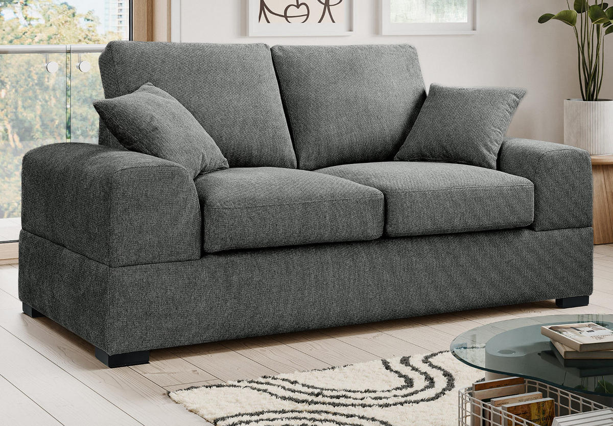 SOFA grau Strukturstoff, Couch 2-Sitzer 182 cm mit Premium Kaltschaum - Schwarz/Grau, Holz/Textil (182/90/93cm) - Inn.Furn