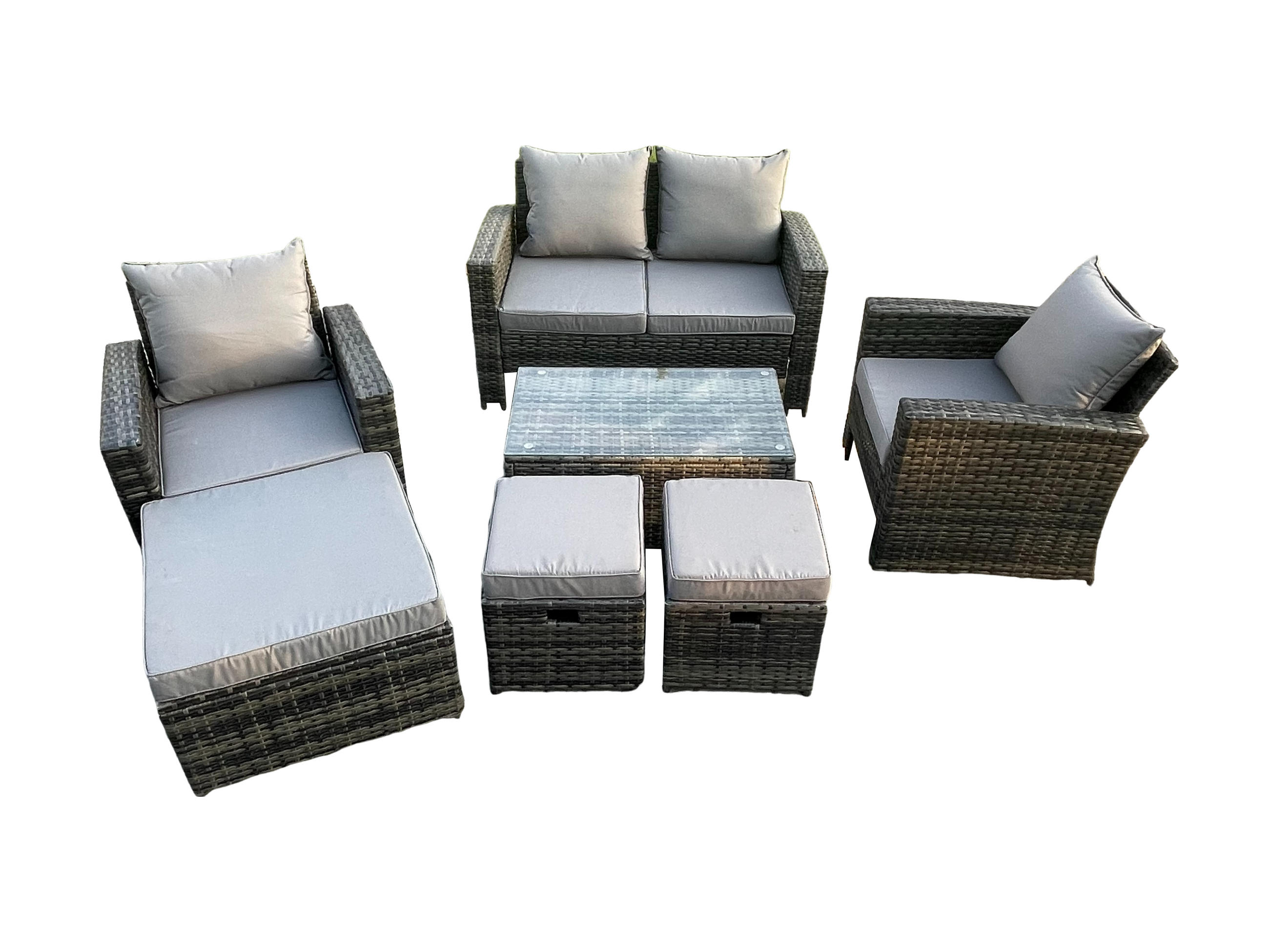 GARTENMÖBEL-SET mit Kissen Polyrattan Dunkelgrau 7-Sitzer - Dunkelgrau, Metall - Fimous