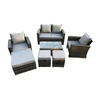 GARTENMÖBEL-SET mit Kissen Polyrattan Dunkelgrau 7-Sitzer - Dunkelgrau, Metall - Fimous