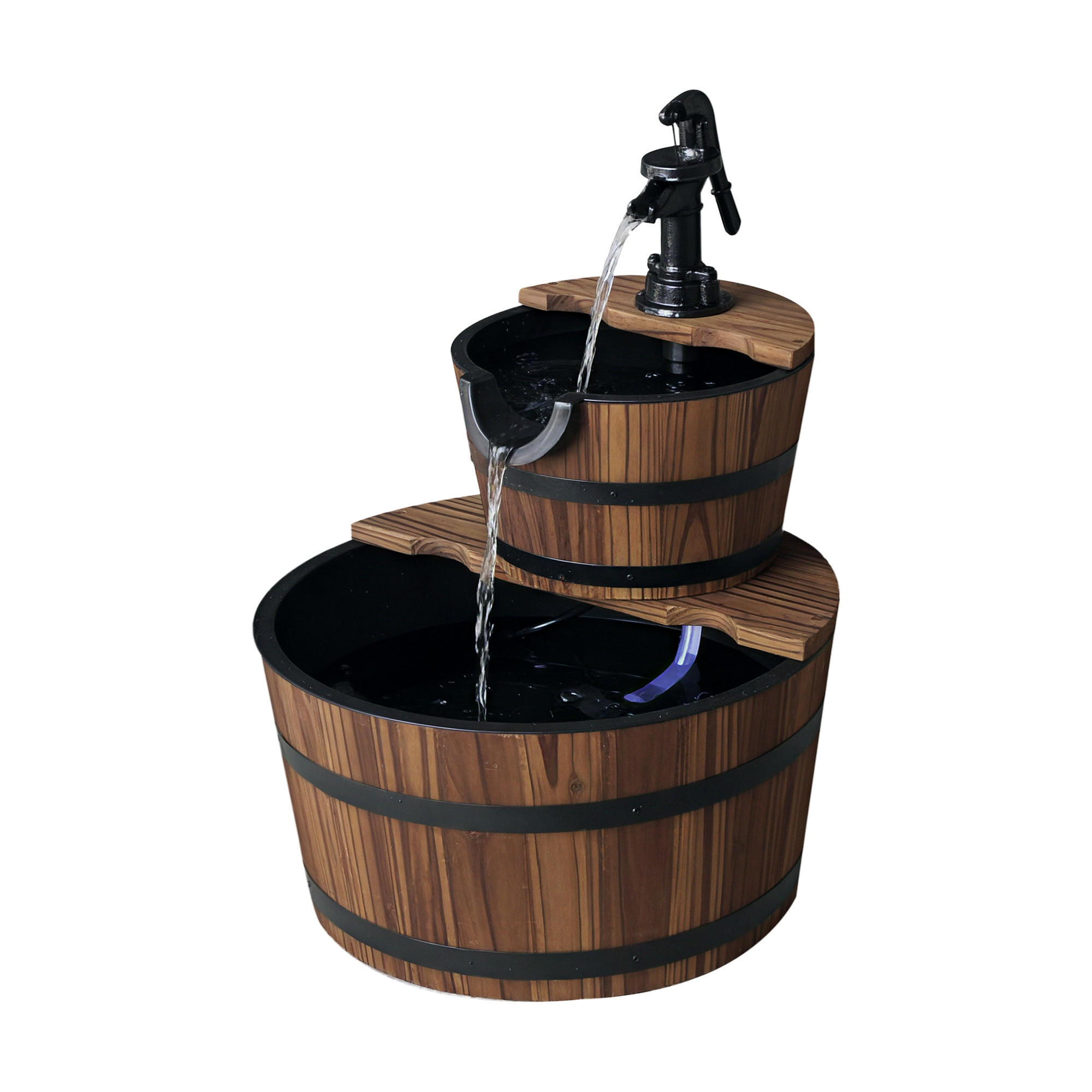 KASKADENBRUNNEN DE-10100 2-stufig mit Wasserhahn Dunkelbraun - Dunkelbraun, Holz (445/445/585cm) - ComfortXL