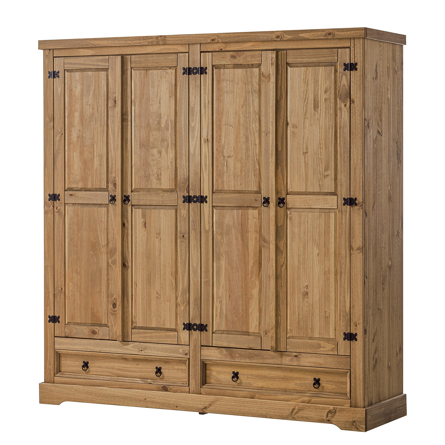 DREHTÜRENSCHRANK - Eckig - Kiefer massiv - Schwarz/Kieferfarben, Holz/Metall (194/195/56cm) - home24