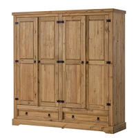 DREHTÜRENSCHRANK - Eckig - Kiefer massiv - Schwarz/Kieferfarben, Holz/Metall (194/195/56cm) - home24