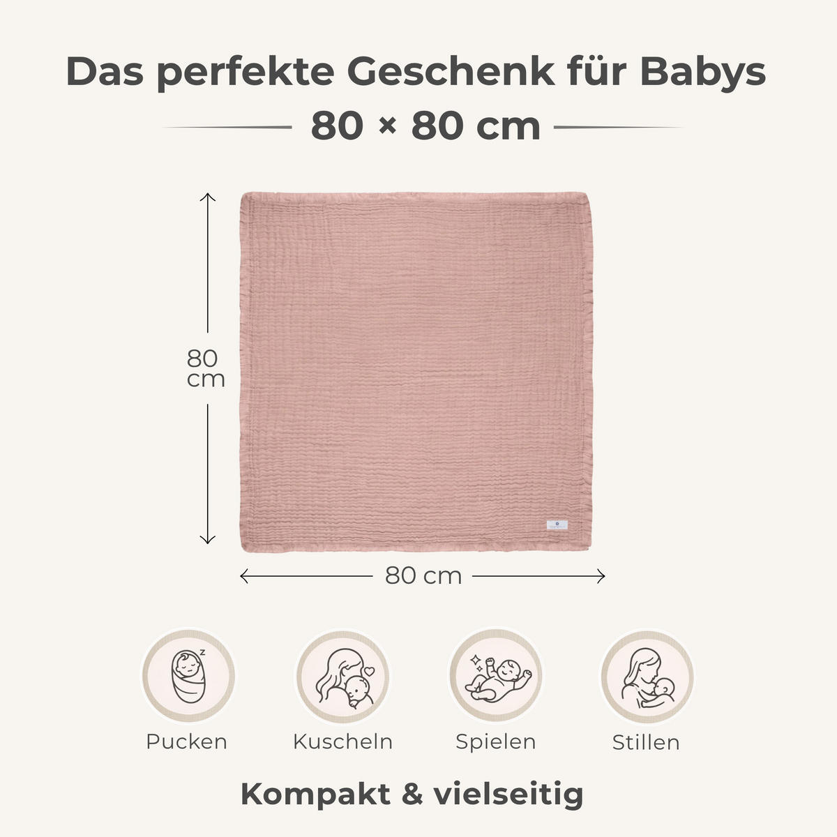 MUSSELINDECKE Babydecke Stilltuch Einschlagdecke Säuglingsdecke Erstlingsdecke Babygeschenk Geburt - Altrosa, Textil (80/80cm) - nordic coast company