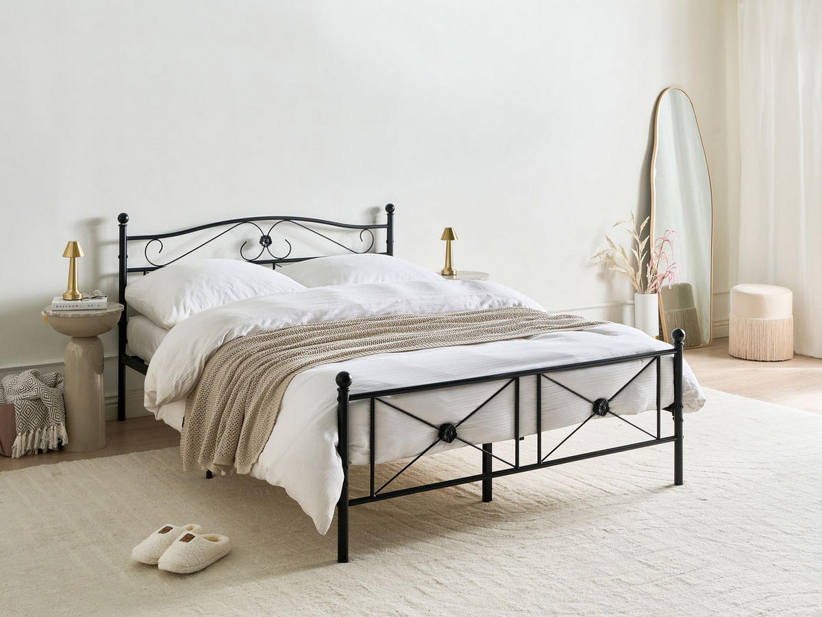 PAT cu somieră 140/200 cm oțel negru Rodez - negru, metal (140/200cm) - Beliani