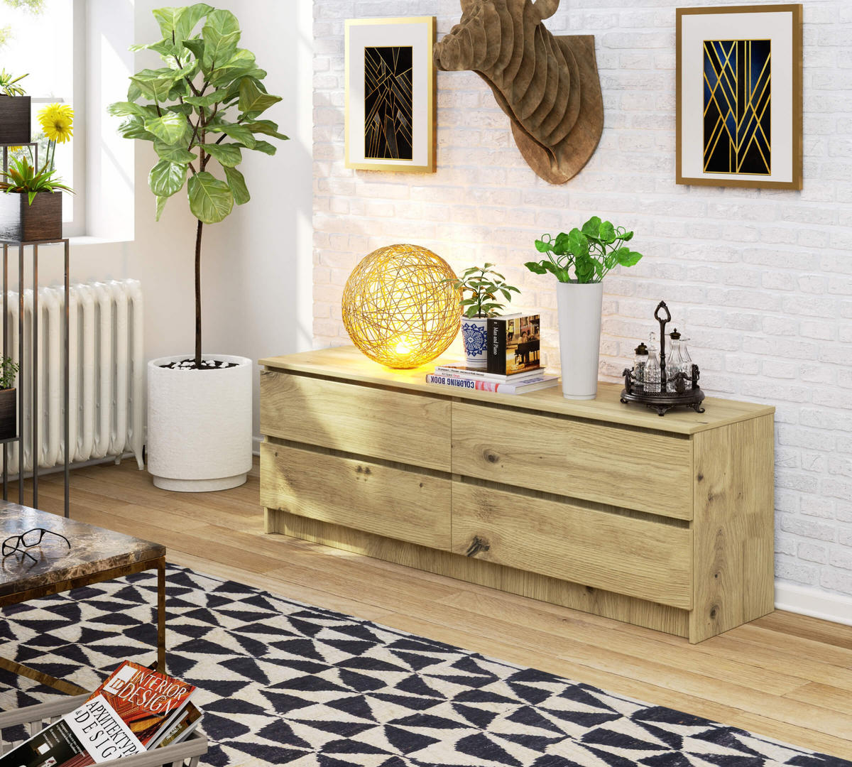 KOMMODE Eiche Artisan 160x40x55 cm - Eiche Artisan, Holzwerkstoff (160/55/40cm) - Akord