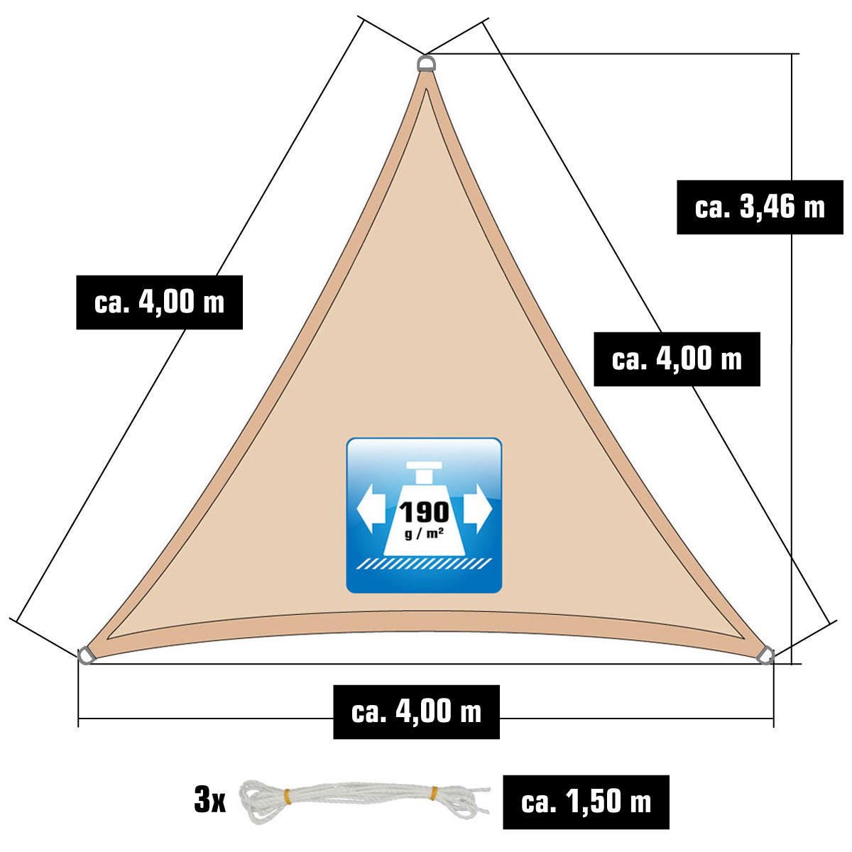 SONNENSEGEL Wasserdicht 400 cm Beige - Beige, Kunststoff (400/400cm) - Amanka