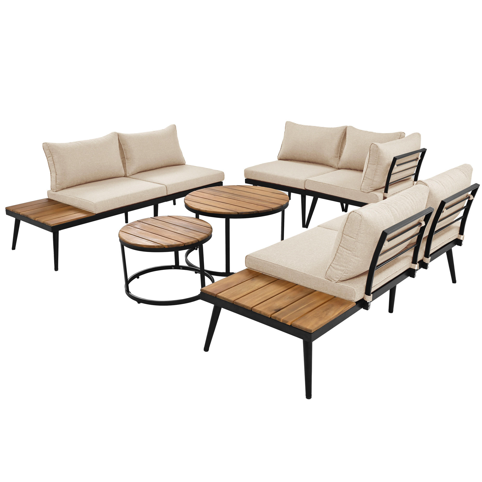 GARTENLOUNGE-SET Gartenmöbel set für 5-6 Personen Essgruppe 6-tlg Indoor/Outdoor - Beige/Naturfarben, Holzwerkstoff/Textil - STILVORA
