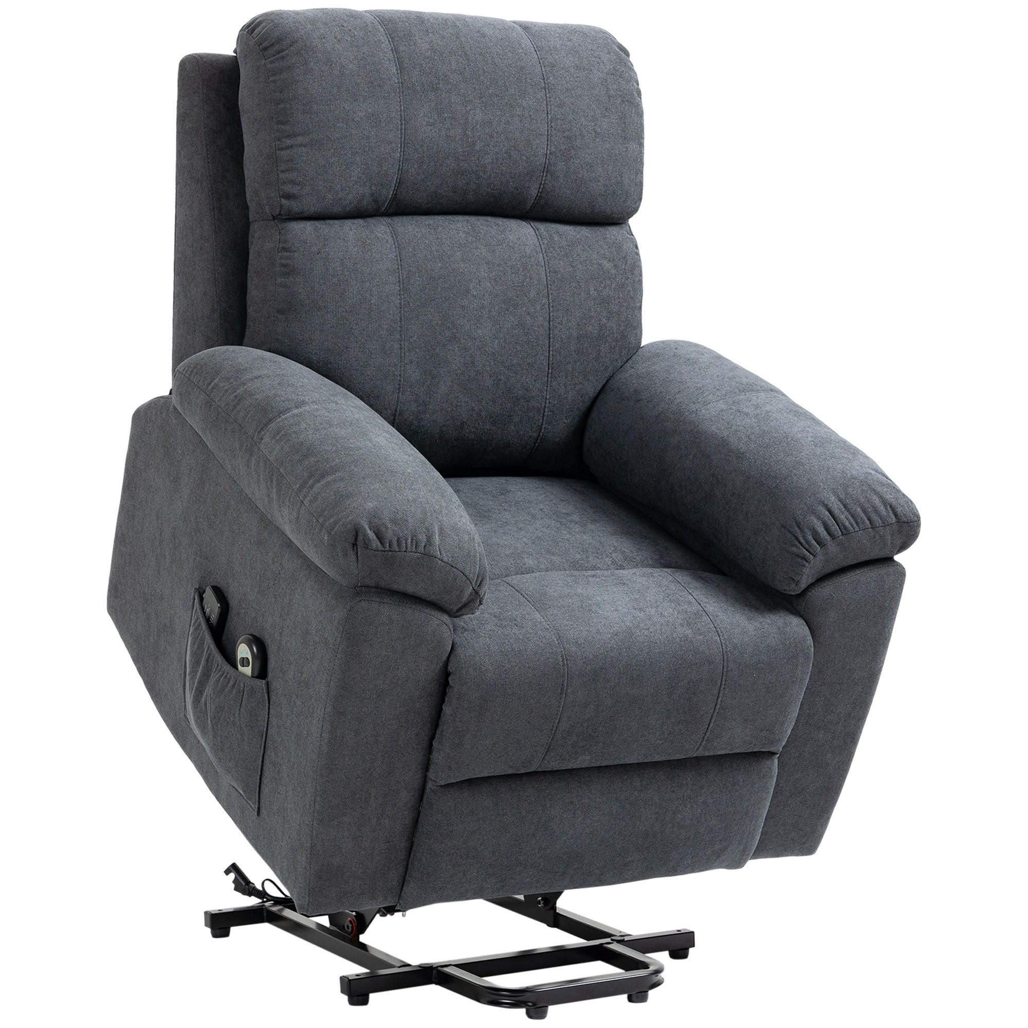 SESSEL mit Aufstehhilfe, Relaxsessel, Massagesessel mit Seitentasche, Leinen - Schwarz/Grau, Textil/Metall (99/103/89cm) - HOMCOM