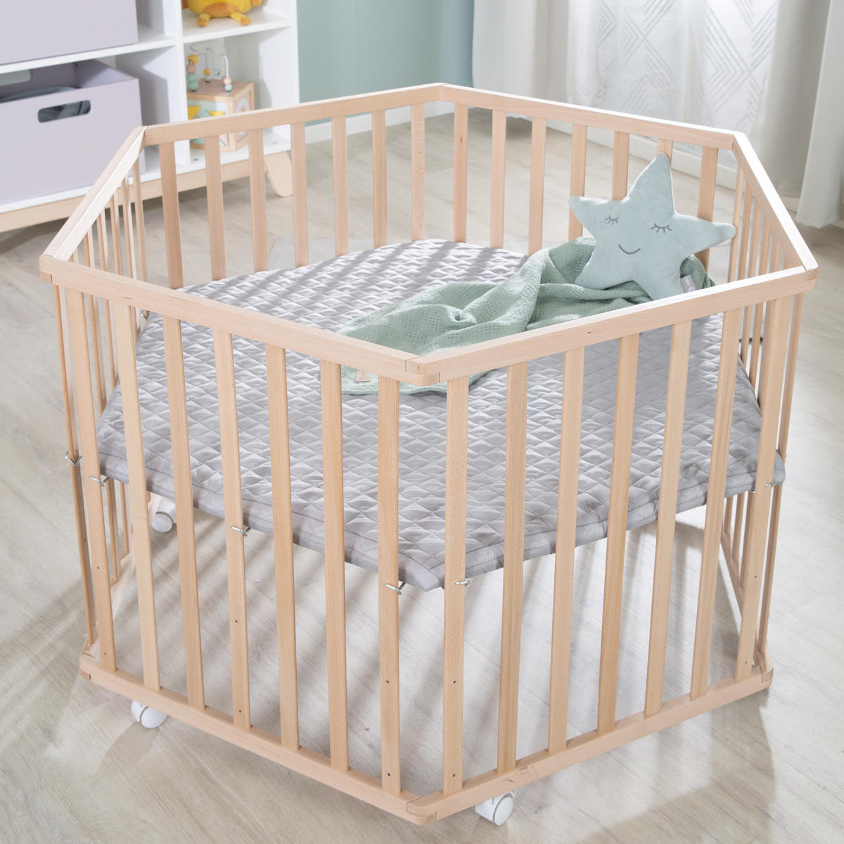 LAUFGITTER 6-eckig, roba Style grau - Naturfarben, Holzwerkstoff (118.5/72.5/103.5cm) - Roba