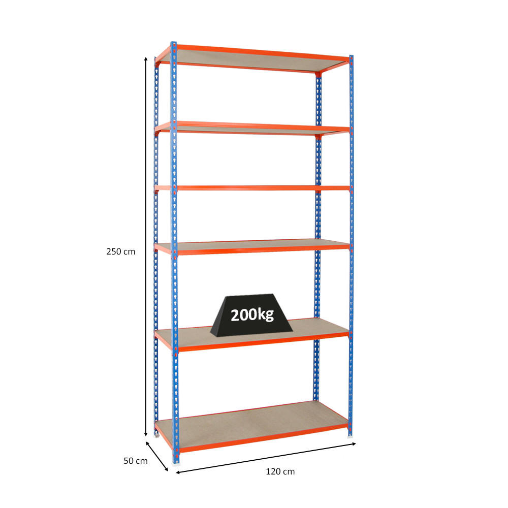 SCHWERLASTREGAL Giant Muli HxBxT 250 x 120 x 50 cm 6 Fachböden Fachlast 200 kg Blau-Orange - Gelb, Metall (120/250/50cm) - PROREGAL