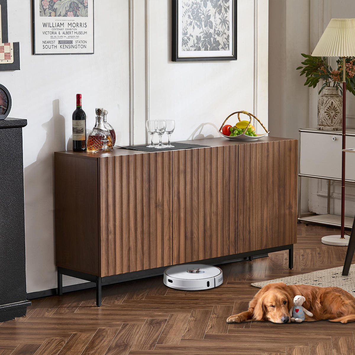 SIDEBOARD Holzoptik Braun, mit Türen, Innenfächern und geriffelten Fronten, 150/40/80 cm - Naturfarben, Holzwerkstoff (150/80/40cm) - WISHDOR