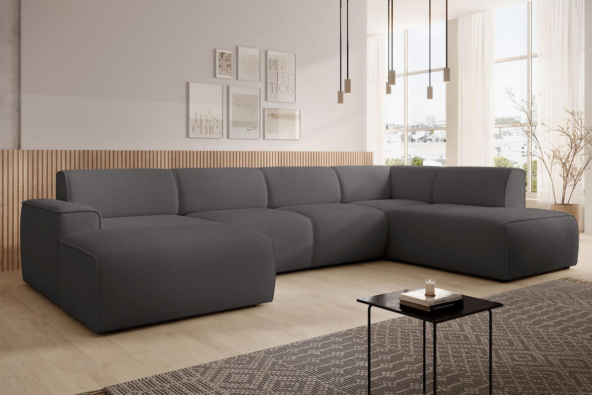 WOHNLANDSCHAFT Bouvi Dunkelgrau rechts - Dunkelgrau/Schwarz, Kunststoff/Textil (220/378cm) - Selsey