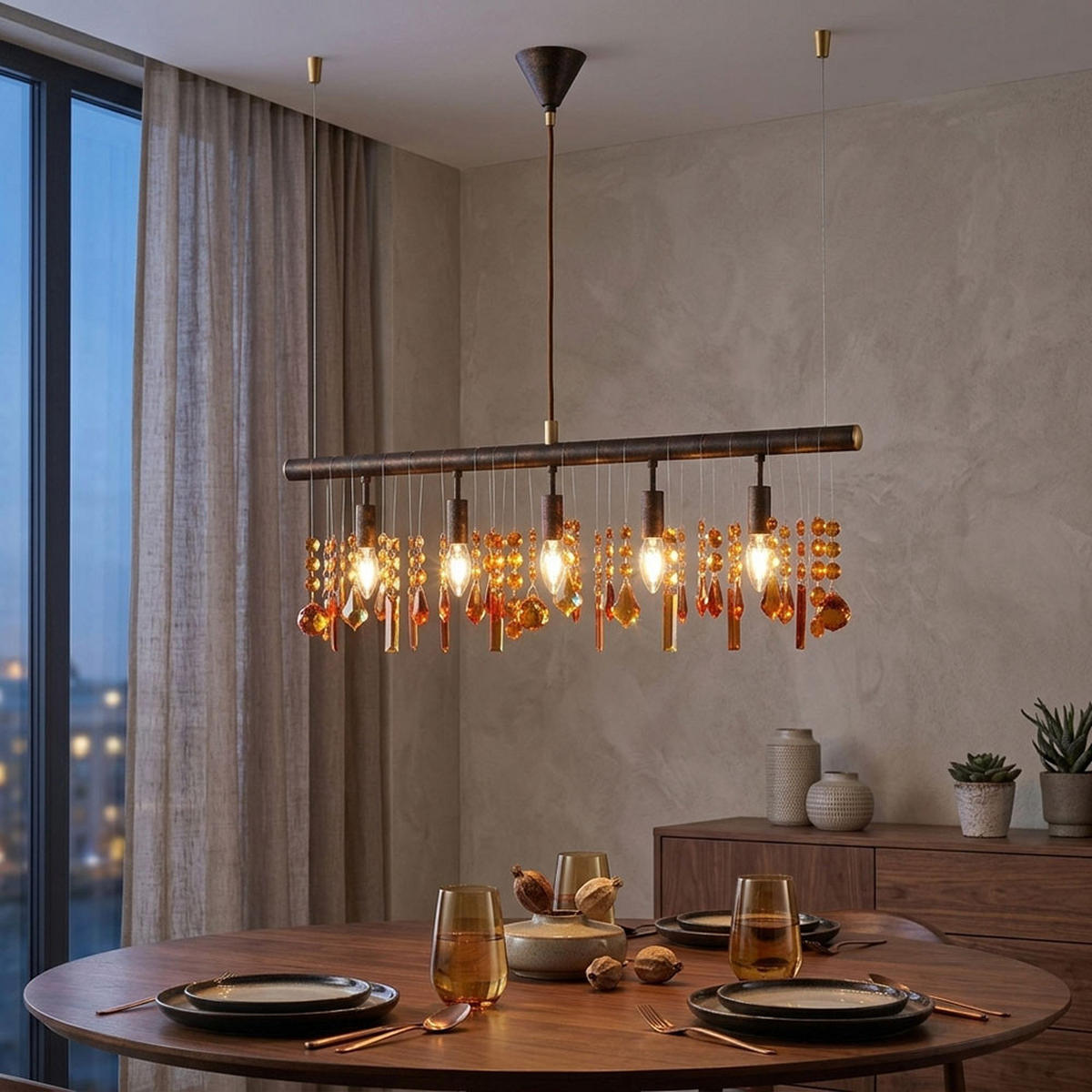 LED HÄNGELEUCHTE Metall Braun Kristall-Optik - Braun, Metall (80/9.8/150cm)