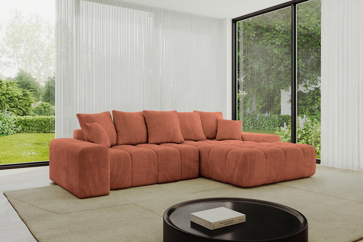 ECKSOFA Ottomane Rechts ENSI-L - 267x164x88 cm Koralle - Koralle, Holzwerkstoff/Kunststoff (164/267cm) - ALTDECOR