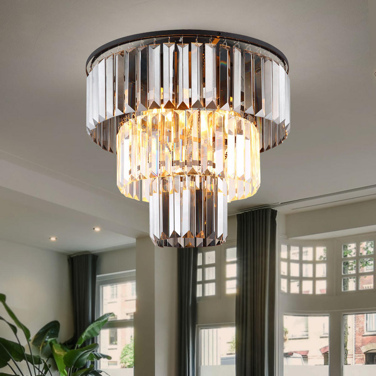 LED DECKENLEUCHTE Kristalle Glas Schwarz - Schwarz, Glas (40/40/33cm) - Globo Lighting