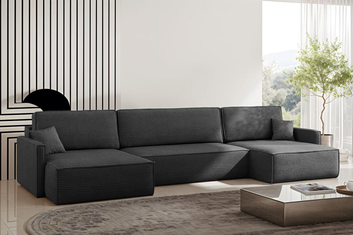 ECKSOFA Carlos Mit Schlaffunktion und Bettkasten Elegante Stoff Poso Graphit - Graphitfarben, Holz/Textil (348/142cm) - Kaiser Möbel
