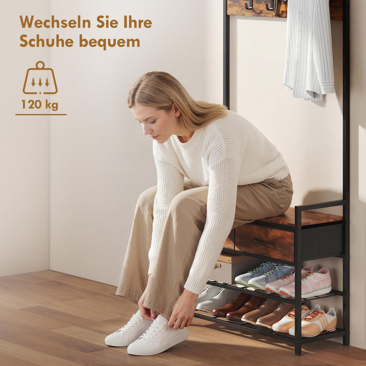 GARDEROBENSTÄNDER aus Spanplatte Rustikal Braun - Braun, Holzwerkstoff (30/181.5/80cm) - HOMCOM